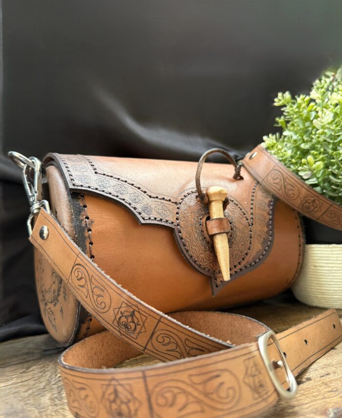 Hand-Engraved Leather Cylinder Sling Bag – Rakaposhi Crafter Edition